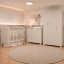 Ver imagem 1 de Quarto de Bebê Zaki Completo Berço 2 em 1 Guarda-Roupa 4 Portas Cômoda Sapateira 100% MDF Areia Fosco