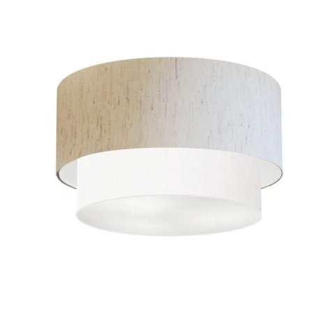 Plafon Duplo Cilíndrico Vivare Md-3045 Cúpula em Tecido 40x35cm - Bivolt Linho-bege-branco 127/