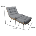 Ver imagem 2 de Poltrona Decorativa Costela com Puff Base Metal Linho - Cinza Escuro