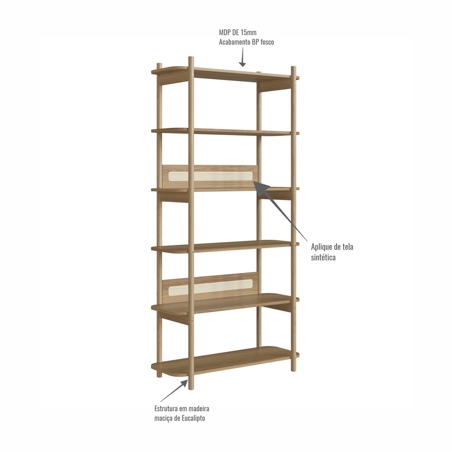 Estante 180 Cm 6 Prateleiras Palhinha Pé Madeira Hanover Oslo - 7
