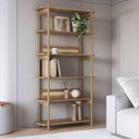 Ver imagem 1 de Estante 180 cm 6 Prateleiras Palhinha Pé Madeira Hanover Oslo Bege