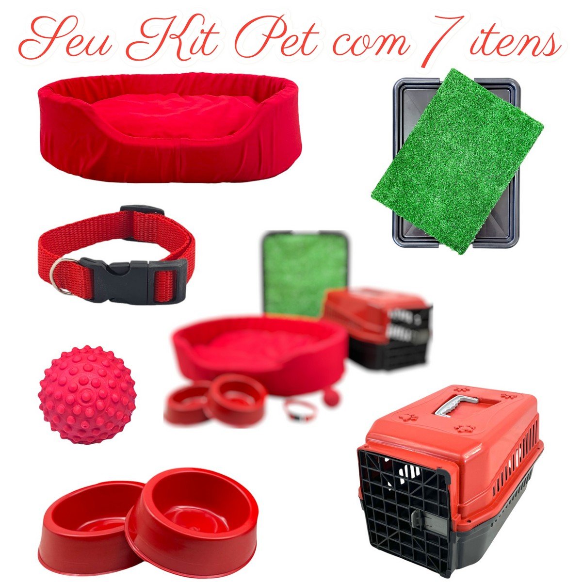 Kit Pet Pequeno Cama Europa com Sanitário Grama e Transporte - Vermelho - 2