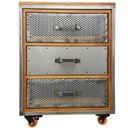 Ver imagem 3 de Mesa de Cabeceira Gaveteiro Industrial Modelo Steampunk - Madeira e Ferro - 3 Gavetas e 4 Rodízios