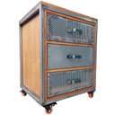 Ver imagem 1 de Mesa de Cabeceira Gaveteiro Industrial Modelo Steampunk - Madeira e Ferro - 3 Gavetas e 4 Rodízios