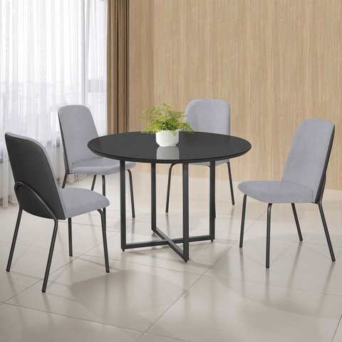 Conjunto Sala de Jantar Mesa com 4 Cadeiras California Preto/Cinza