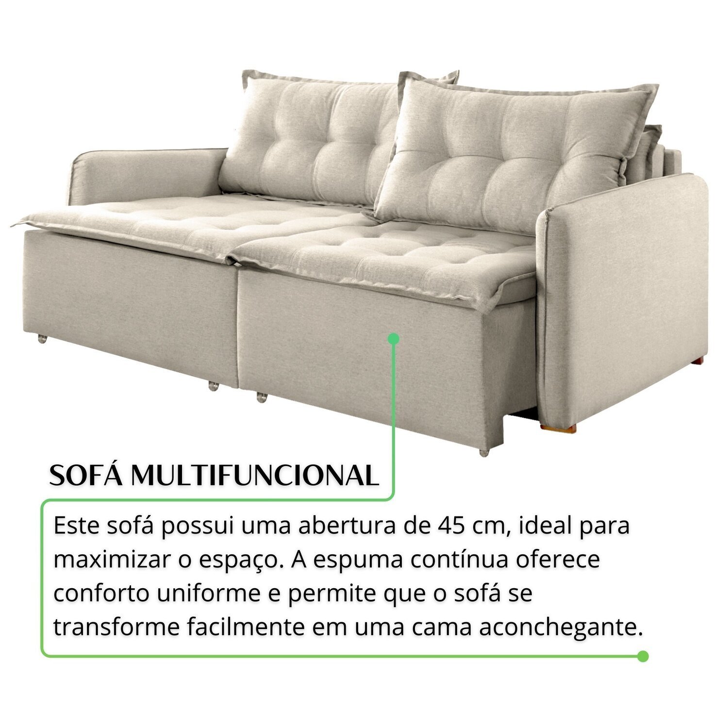 Sofá Cama Retrátil e Reclinável 2 Módulos 260 Cm Flórida - 7