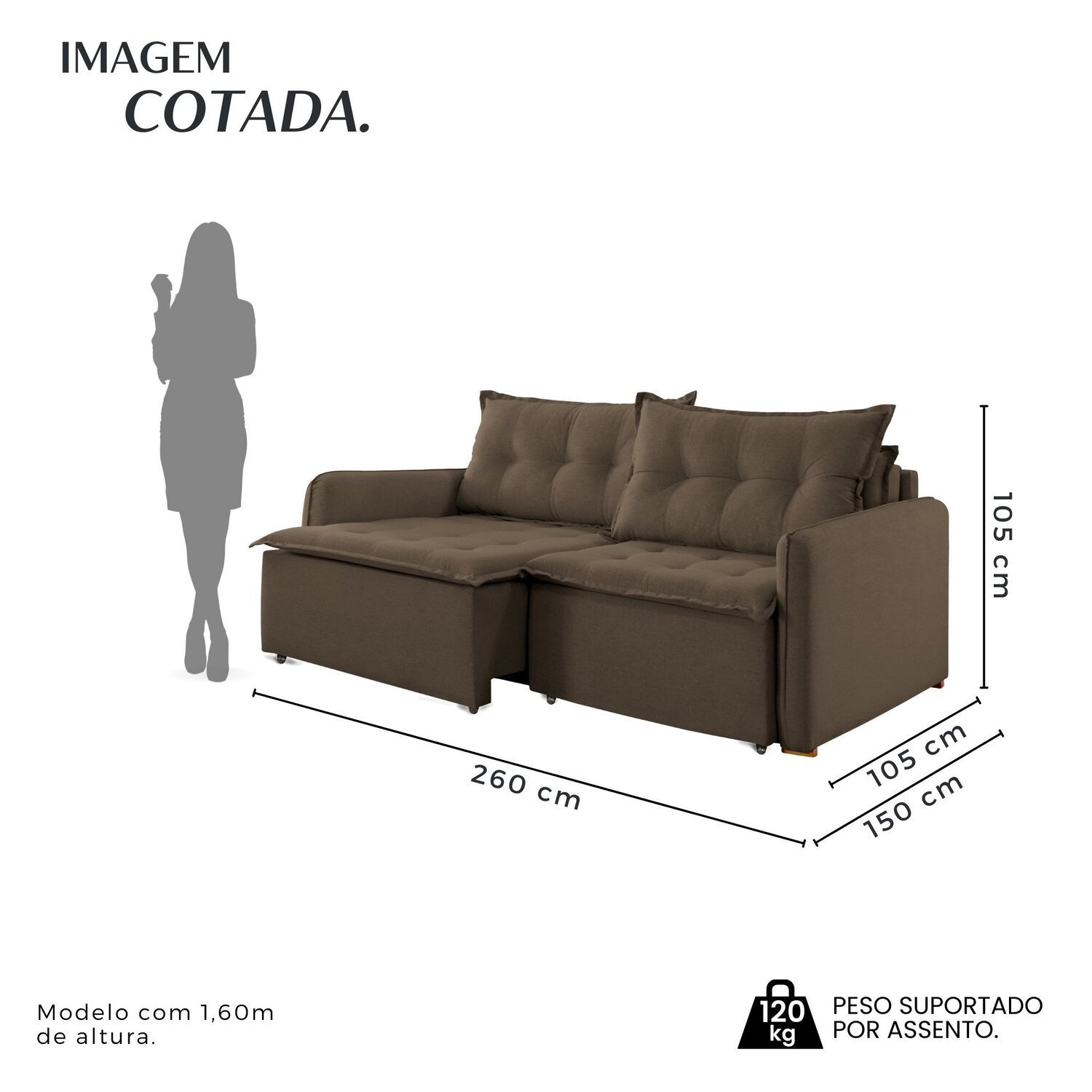 Sofá Cama Retrátil e Reclinável 2 Módulos 260 Cm Flórida - 4