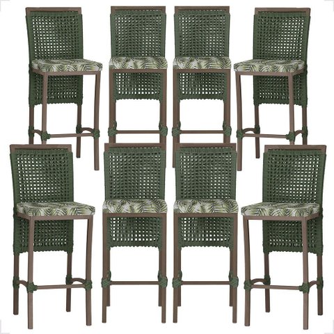 8 Banqueta em Alumínio Roma Marrom Corda Náutica Tecido 5