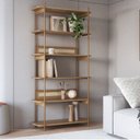 Ver imagem 1 de Estante 180 cm 6 Prateleiras Palhinha Pé Metal Bege/Hanover/Dourado