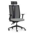 Ver imagem 2 de Kit 2 Cadeiras Escritório Giratória Presidente Flow F02 Base Preta Sintético Cinza - Lyam Decor