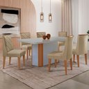 Ver imagem 1 de Mesa de Jantar Isadora 180cm Tampo Mdf Vidro Canto Copo com 6 Cadeiras Isadora Moderna Mobília