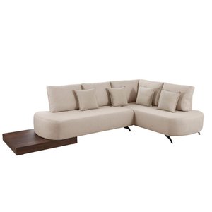 Sofá de Canto Nori Curva Le 2,61m em Linho com Base em Madeira Cor Cru 2320