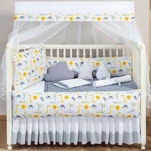 KIT BERÇO MASCULINO E FEMININO URSINHO 13 PEÇAS KIT AMERICANO ESTAMPADO PARA BEBE COMPLETO:CINZA