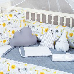 KIT BERÇO MASCULINO E FEMININO URSINHO 13 PEÇAS KIT AMERICANO ESTAMPADO PARA BEBE COMPLETO:CINZA - 3