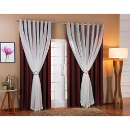 Cortina Voil C/ Forro Blackout Tecido 4,00x2,60 Sala E Quarto Marrom/Branco - 1