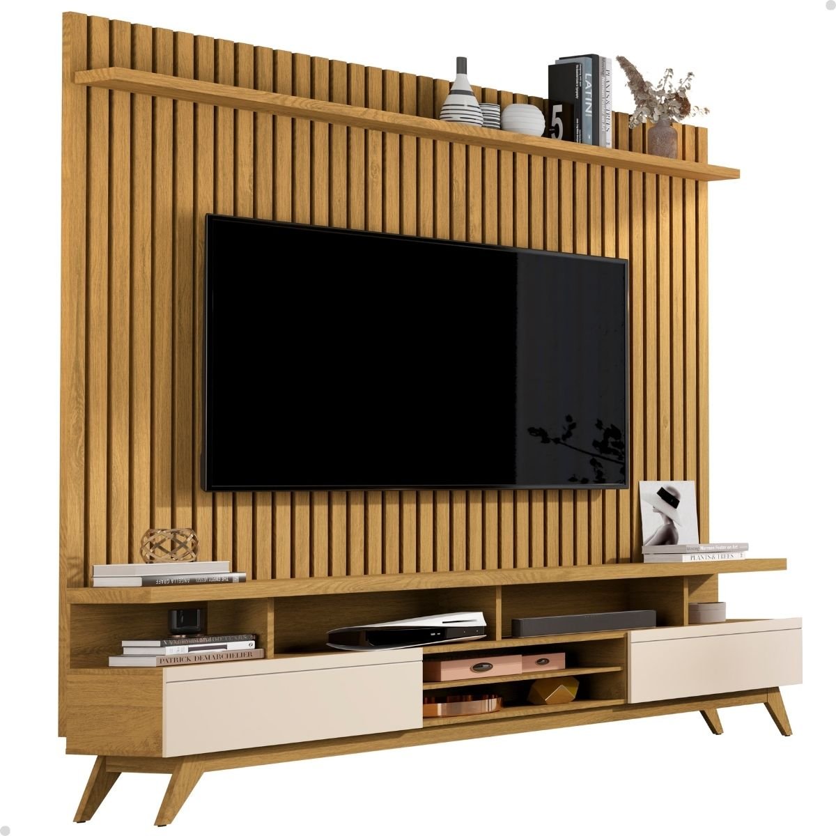 Rack com Painel Sala Tv 75" - Cumaru/off White - Mod.2067