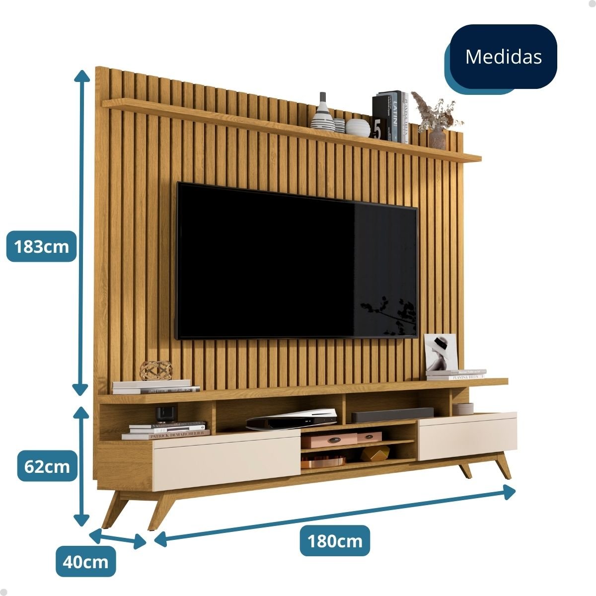 Rack com Painel Sala Tv 75" - Cumaru/off White - Mod.2067 - 7