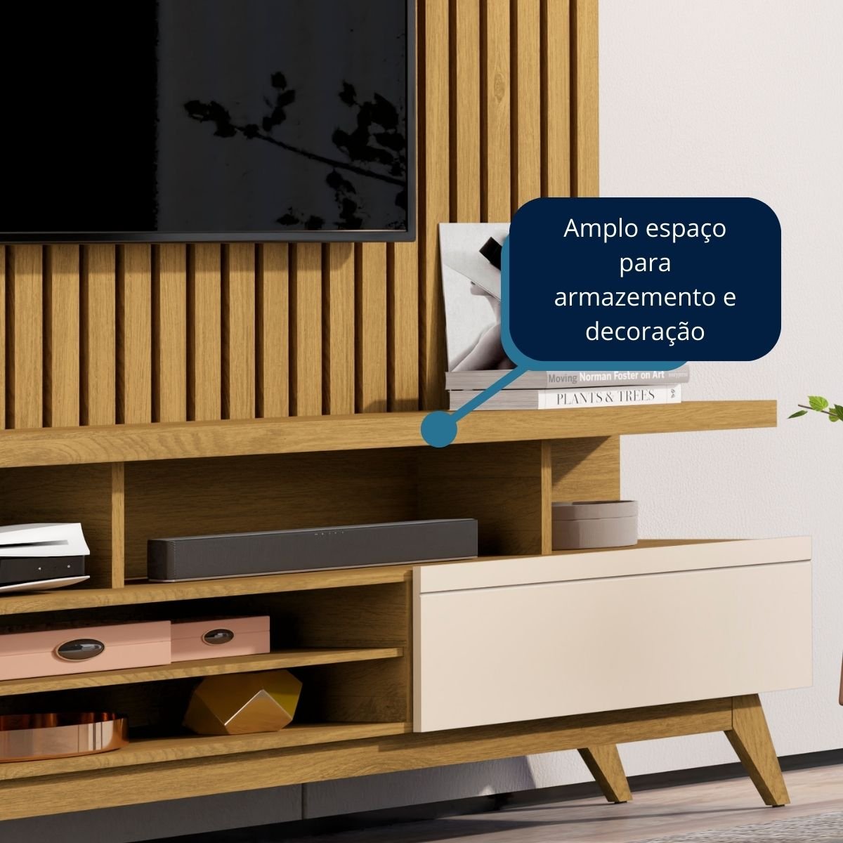 Rack com Painel Sala Tv 75" - Cumaru/off White - Mod.2067 - 6