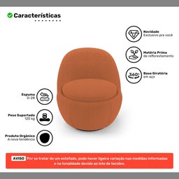 Kit 02 Poltronas Orgânicas Living Memphis Base Giratória Bouclê Terracota - Abmaza - 3