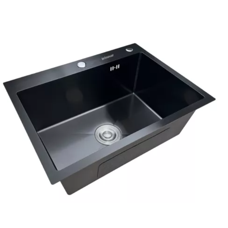Kit Cuba Pia Aço Inox Quadrada Cozinha e Torneira Flexivel Preta Brinovar - 3