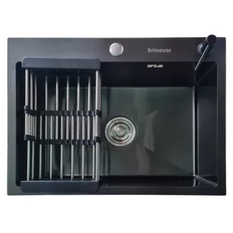 Kit Cuba Pia Aço Inox Quadrada Cozinha e Torneira Flexivel Preta Brinovar - 4
