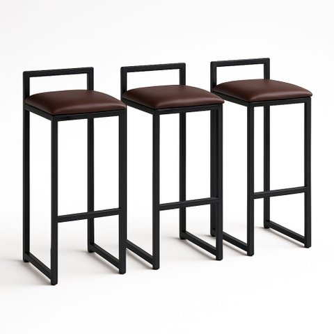 Kit 3 Banqueta Metal Alta Moderno Bistrô Balcão Cozinha Área Gourmet Couro Sintético