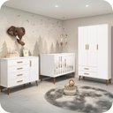Ver imagem 2 de Quarto de Bebê Berço + Cômoda + Guarda Roupa Isis Branco Fosco