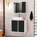 Ver imagem 1 de Conjunto Gabinete para Banheiro com Cuba Sobrepor, Tampo de Vidro e Espelheira Toro 60 cm Branco/Preto