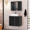 Ver imagem 1 de Conjunto Gabinete para Banheiro com Cuba Sobrepor, Tampo de Vidro e Espelheira Toro 60 Cm