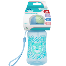 Copo Infantil com Canudo Zoo Lolly Kind Cor Azul Claro 330ml - 4