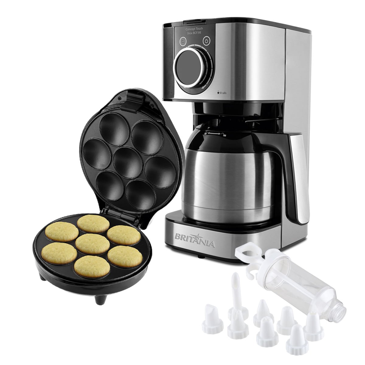 Kit Cozinha Britânia Cafeteira Concept Inox BCF39I & Cupcake Maker 3 127V