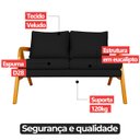 Ver imagem 7 de Namoradeira Sofá 2 Lugares Mona Braço de Madeira com Almofada Veludo Preto Confortável - Arkell