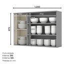 Ver imagem 3 de Armário Aéreo 3 Portas com Vidro 120 cm Nova York Cinza – Henn