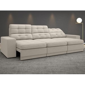 Sofá Jobim 2,30m Assento Retrátil e Reclinável Velosuede - Netsofas - Areia