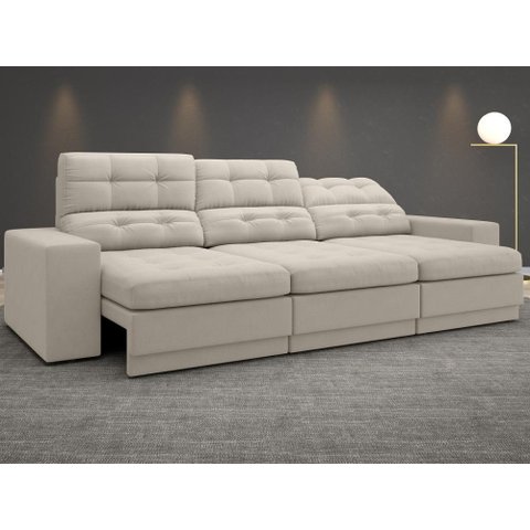 Sofá Jobim 2,30m Assento Retrátil e Reclinável Velosuede - Netsofas - Areia