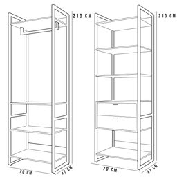 Guarda Roupa Solteiro Closet 2 Módulos Indy F02 Preto Texturizado - Mpozenato - 5