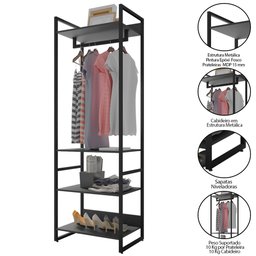 Guarda Roupa Solteiro Closet 2 Módulos Indy F02 Preto Texturizado - Mpozenato - 4