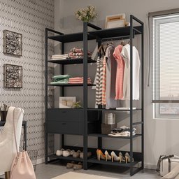 Guarda Roupa Solteiro Closet 2 Módulos Indy F02 Preto Texturizado - Mpozenato - 2