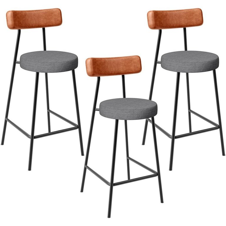 Kit 03 Banquetas Baixa Cozinha Jantar Milão L02 Couríssimo Camel Linho Cinza Escuro - lyam decor Kit 03 Banquetas Baixa Cozinha Jantar Milão L02 Couríssimo Camel Linho Cinza Escuro - lyam decor