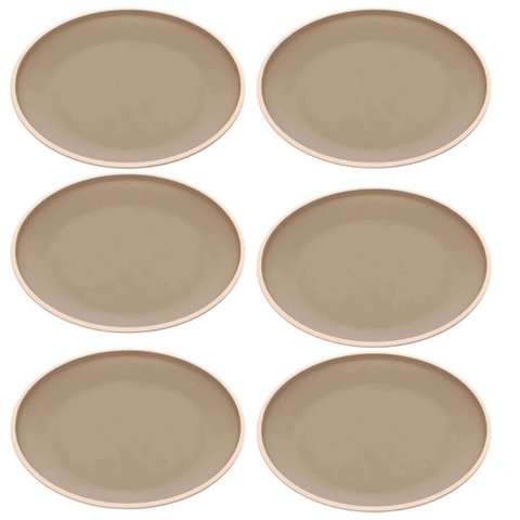 Kit 6 Pratos de Sobremesa Melamina 21,5cm Class Bege Wolff Raso Cozinha Servir Tortas