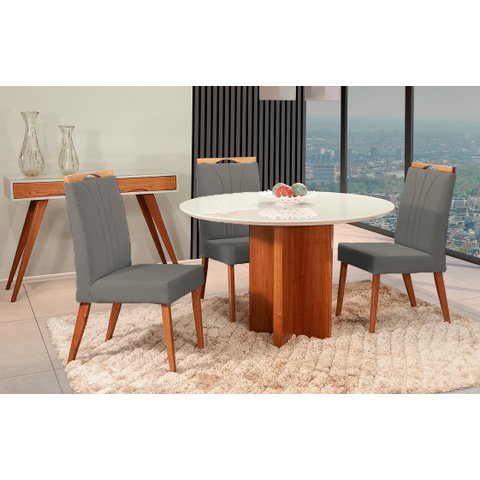 Mesa de jantar + 4 cadeiras Milão Tampo Redondo 120 cm A 03
