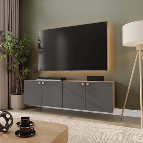 Rack para TV 140cm Frame CabeCasa MadeiraOriginals Cinza Grafite/Acácia