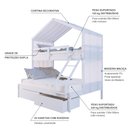 Ver imagem 4 de Beliche Casal/ Solteiro Casinha com Gavetas e Cortina Madeira Maciça Branco Megamobilia