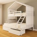 Ver imagem 1 de Beliche Casal/ Solteiro Casinha com Gavetas e Cortina Madeira Maciça Branco Megamobilia