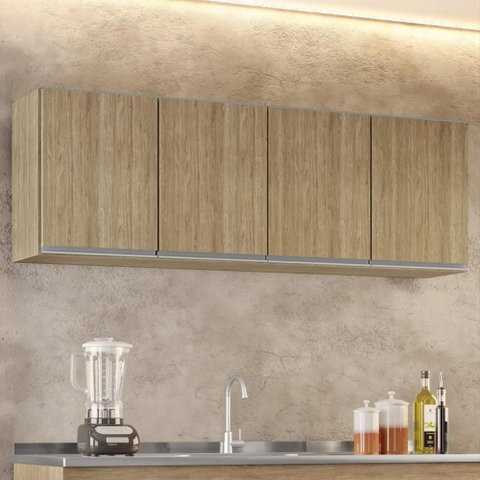 Armário de Cozinha Aéreo 160cm com 4 Portas Nevada Castanho - Lumil