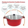 Conjunto De Panelas Caçarolas Cava 5 Peças Tampa De Vidro Vermelha - 3