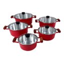 Ver imagem 1 de Conjunto De Panelas Caçarolas Cava 5 Peças Tampa De Vidro Vermelha