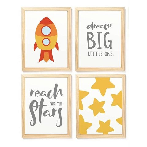 Kit Quadro Foguete Estrela Decorativo Infantil Quarto Criança Bebê Enxoval