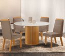 Ver imagem 1 de Conjunto de Jantar Mesa Dara 1,10 x 1,10 Tampo MDF/Vidro com 4 Cadeiras Catar Marrom/Castanho Cinamomo/Capuccino/Off White