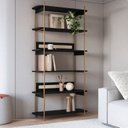 Ver imagem 1 de Estante 180 cm 6 Prateleiras Palhinha Pé Metal Dourado Nero Preto